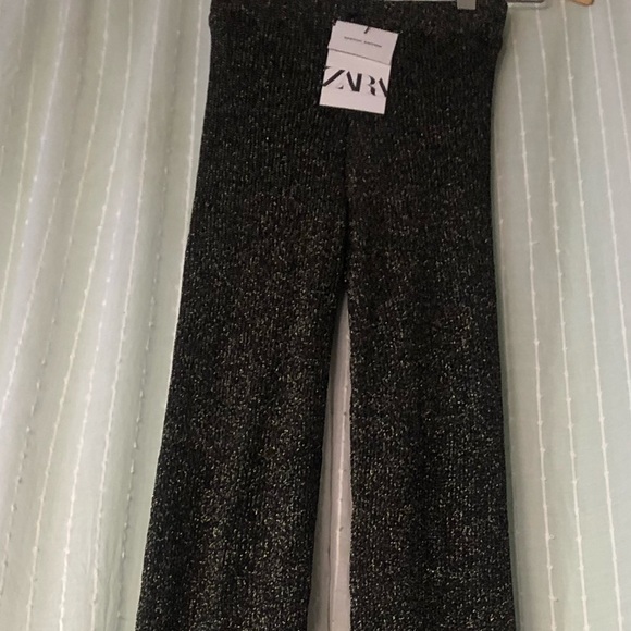 High waisted black and gold metallic knit pants - Picture 1 of 7